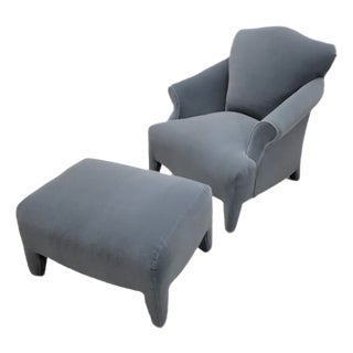 Vintage Postmodern Donghia Luciano Lounge Chair & Ottoman Newly Reupholstered in Mohair For Sale