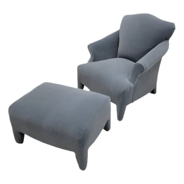 Vintage Postmodern Donghia Luciano Lounge Chair & Ottoman Newly Reupholstered in Mohair For Sale