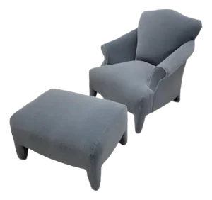 Vintage Postmodern Donghia Luciano Lounge Chair & Ottoman Newly Reupholstered in Mohair