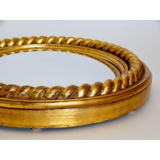 Mid 20th Century Large Giltwood Convex Mirror Twisted Rope Design 18.25" For Sale - Image 5 of 12