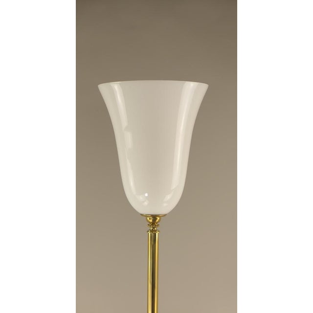 Metal Large French Art Deco Brass Floor Lamp with Opal Glass Shade, 1920s For Sale - Image 7 of 10