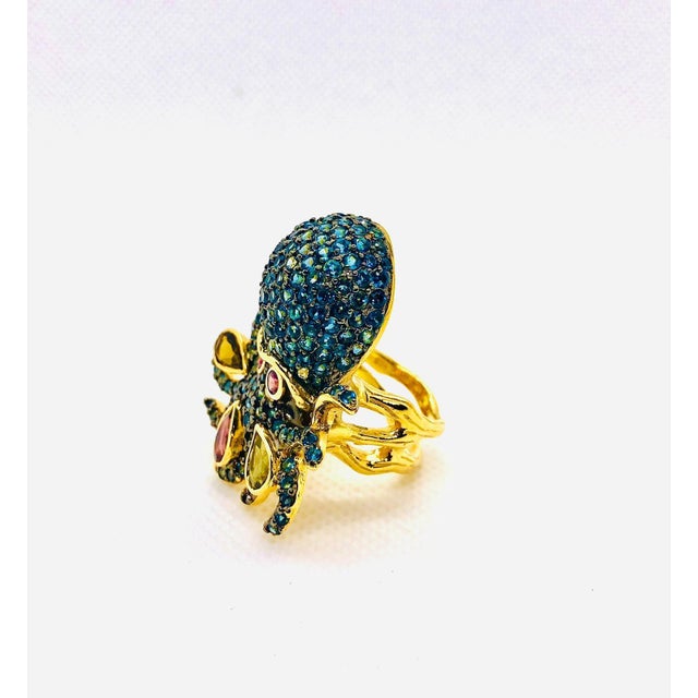 Bochic "Orient" Vintage Natural Blue Topaz & Tourmaline Ring Set 18K & Silver For Sale - Image 12 of 18