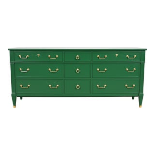 Heritage French Regency Louis XVI Green Lacquered Dresser or Credenza, Newly Refinished For Sale