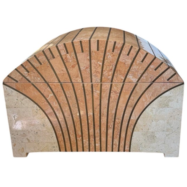 Art Deco Late 20th Century Maitland Smith Tessellated Pink Marble Domed Box For Sale - Image 3 of 8