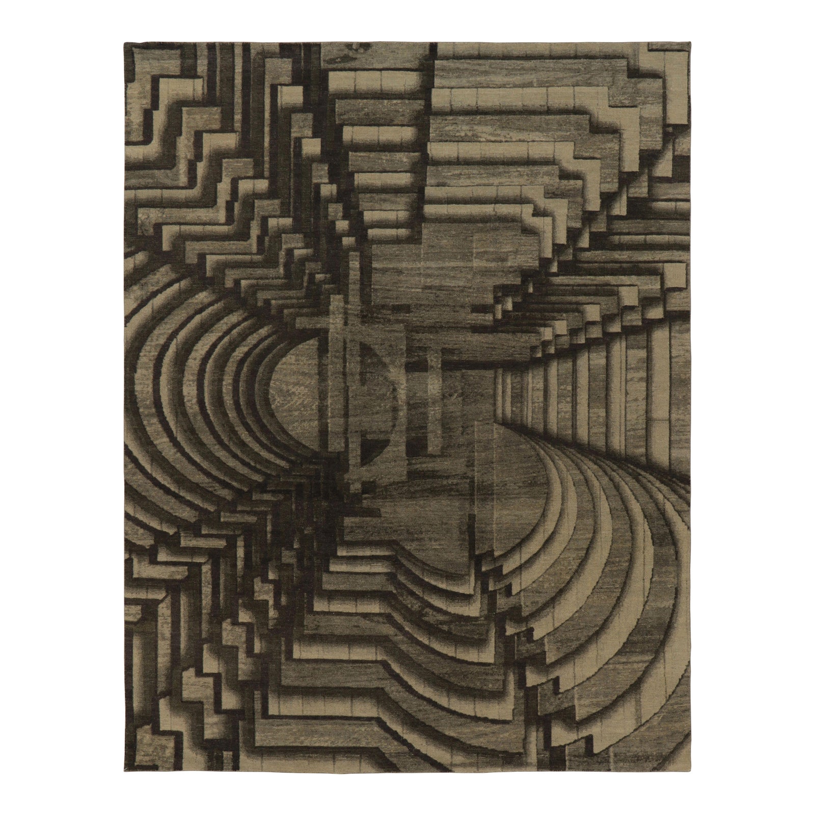 Rug & Kilim's Modern Optical Illusion Rug in Charcoal and Taupe | Chairish