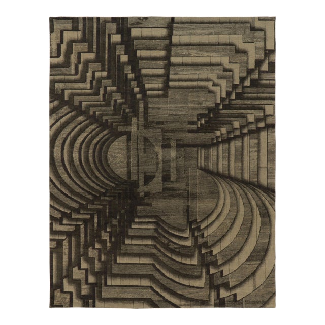 Rug & Kilim's Modern Optical Illusion Rug in Charcoal and Taupe For Sale