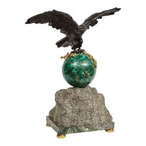 1889 Patriotic French Patinated Bronze Eagle and Malachite Clock on Granite Base