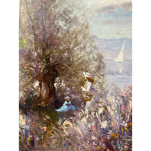 Traditional Late 20th Century Framed Oil Painting of Sailboats on the Lake For Sale - Image 3 of 5