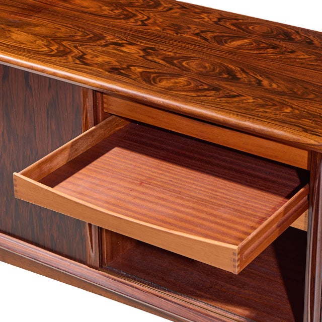 Bernhard Pedersen Mid Century Danish Rosewood Tambour Door Credenza With Hutch For Sale In Chicago - Image 6 of 13