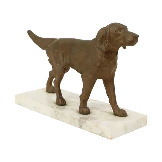 1930s Art Deco Gold-Colored Zamak Dog on Marble Base For Sale - Image 5 of 14