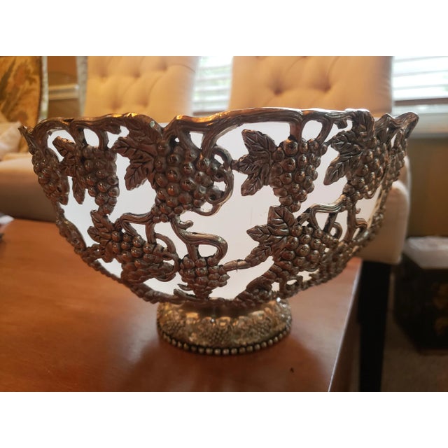 Late 20th Century Vintage Godinger Silver Plate Grape Design with Opaque White Glass Bowl Insert For Sale - Image 5 of 7