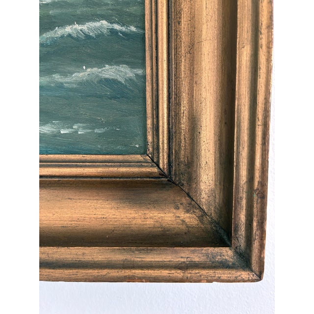 Textile Vintage Original Seascape Oil Painting, Signed Coastal Landscape For Sale - Image 7 of 13