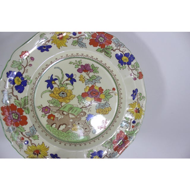 Ceramic Antique Mason’s Green Bible Pattern Dinner Plate With Green Edge 10.25” Hand Painted Decorative For Sale - Image 7 of 10
