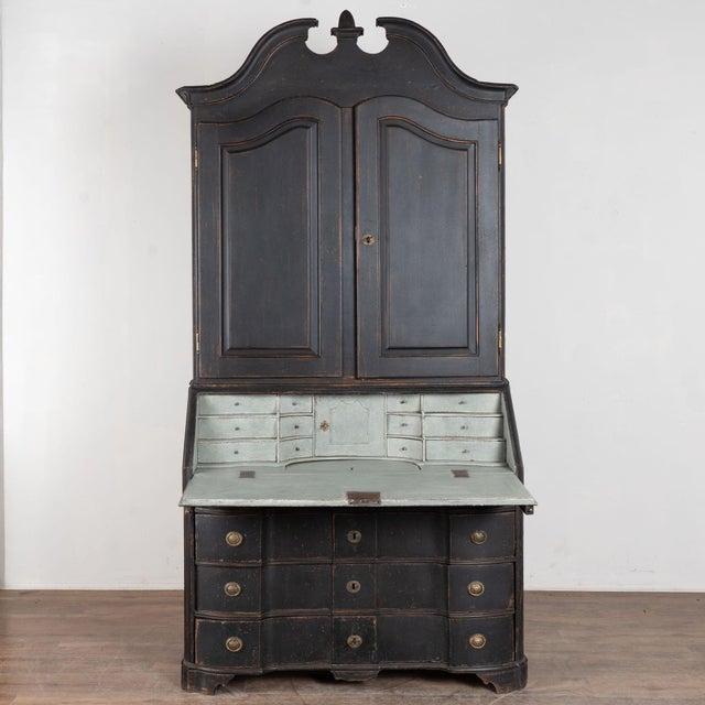 Rococo Early 19th Century Tall Swedish Black Secretary Bureau For Sale - Image 3 of 14