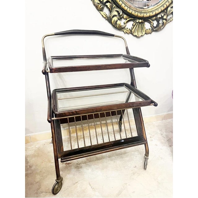 Walnut and brass bar cart by Cesare Lacca for Cassina, 1950s - Top Design - This walnut and brass bar cart was designed by...