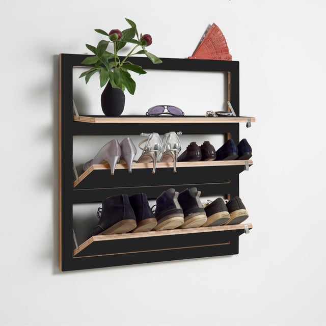 Contemporary 80×80-3 Fläpps Shoe Shelf in Black from Ambivalenz For Sale - Image 3 of 4