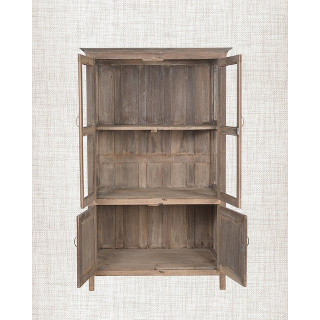 French Provincial Extra Large Vintage Teak Wood Cabinet | Antique Indian Glass Armoire | Wabi Sabi Storage Display | Rustic Home Decor For Sale - Image 3 of 5