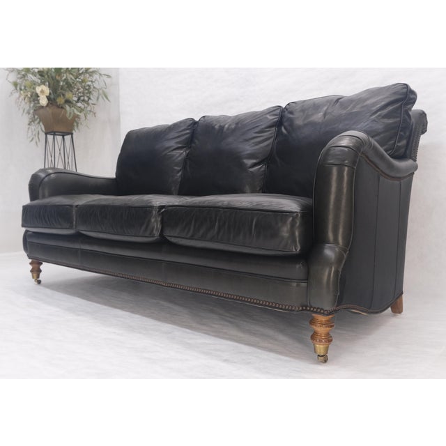 Metal Madrid Hartwell Black Leather Sofa by Wesley Hall MINT! For Sale - Image 7 of 14