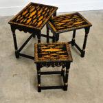 English Painted Nesting Tables with Découpage For Sale - Image 9 of 10