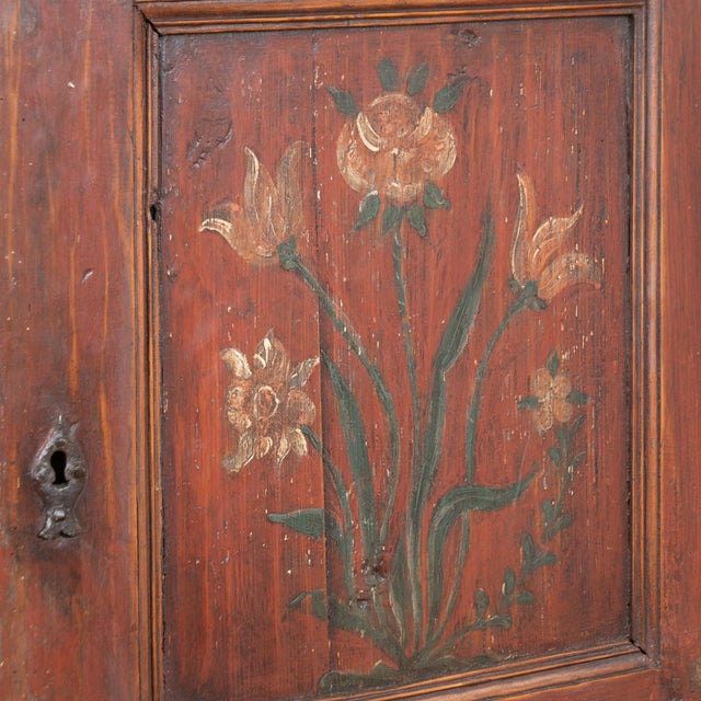 Wood Original Hand Painted Swedish Pine Two Door Cupboard Cabinet Dated 1771 For Sale - Image 7 of 13