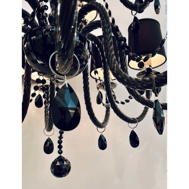 Italian Myran Allan Luxury Lighting Italian Black Swarovski Crystal and Murano Glass Chandelier For Sale - Image 3 of 6