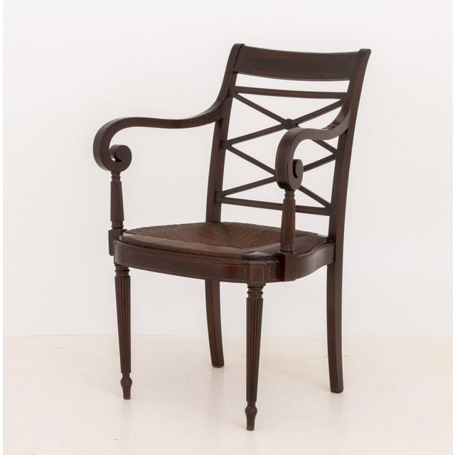 Regency Style Mahogany Arm Chair, With String Inlay to the Scroll Arms For Sale In New York - Image 6 of 10