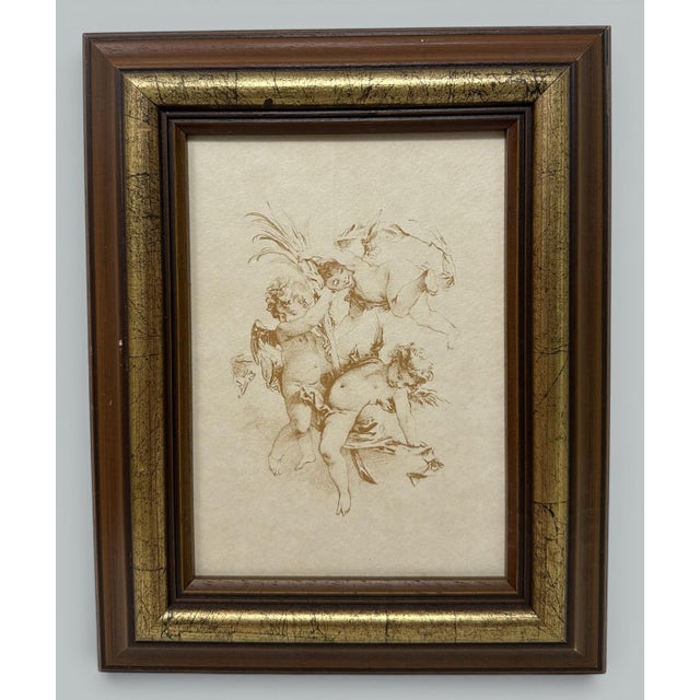 Antique Vintage Set Four French Sepia Style of Francois Boucher Giltwood Frames For Sale - Image 4 of 9