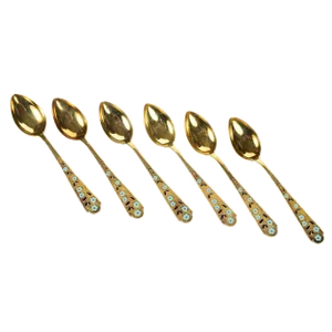 Russian Gilt Silver & Enamel Spoons - Set of 6