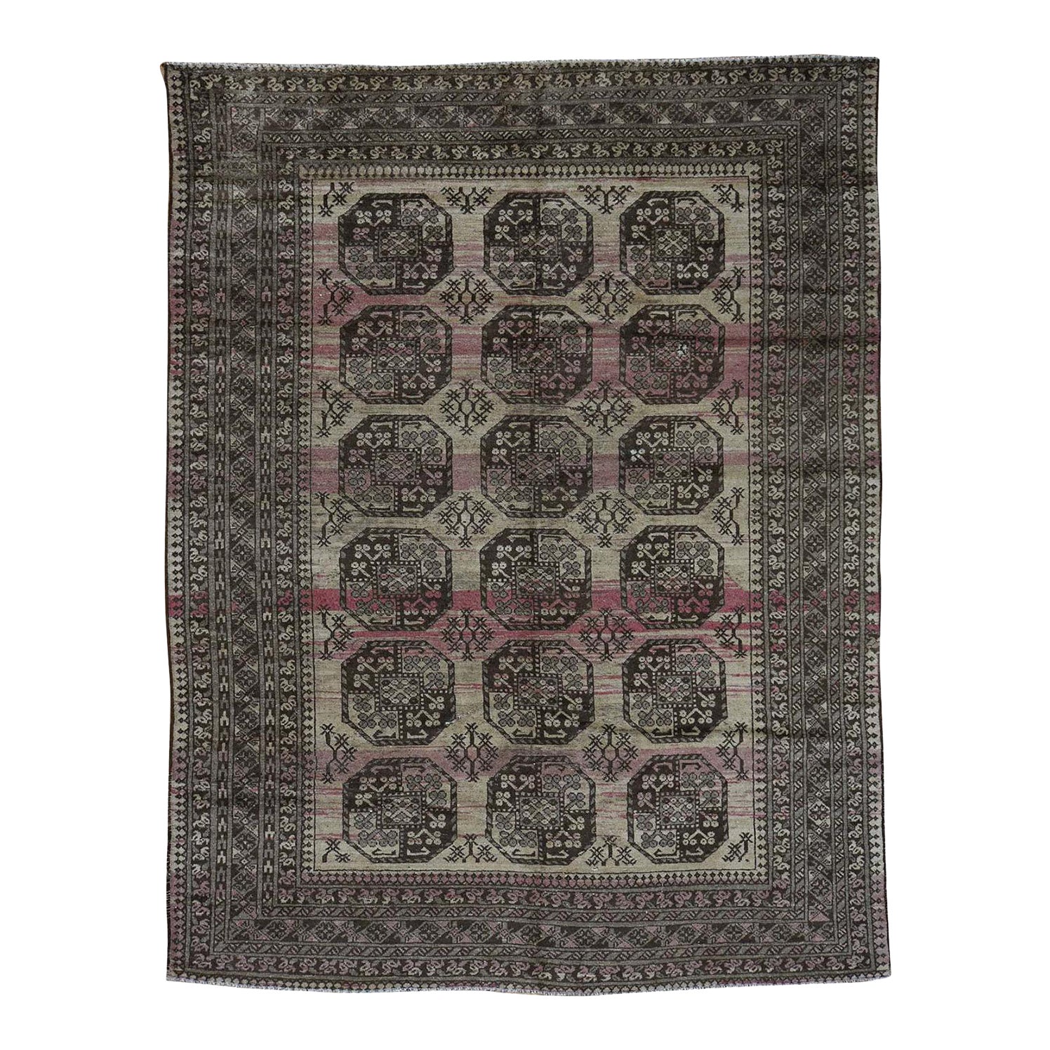 Vintage Afghan Abrash Hand Knotted Elephant Feet Design Rug | Chairish