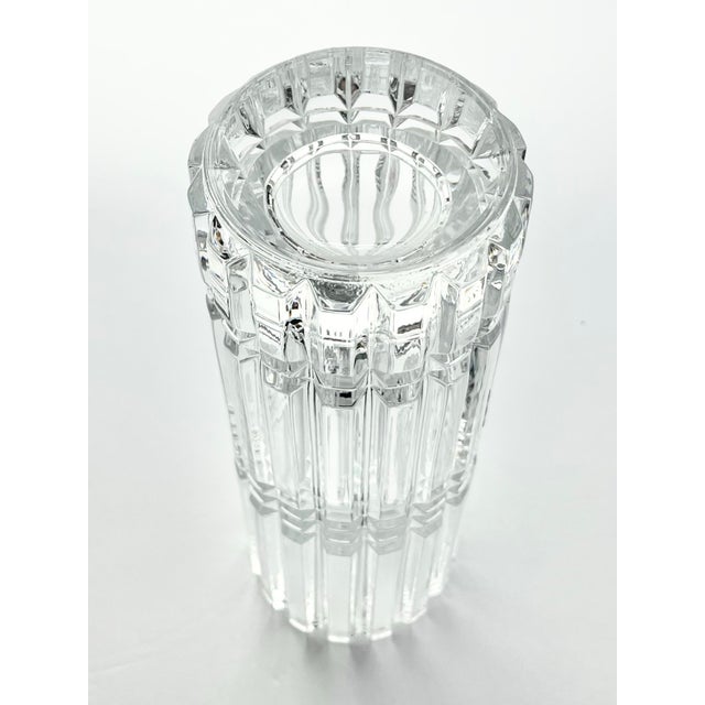 Glass Vintage French Contemporary Postmodern-Style Cylinder Column Cut Crystal Vase For Sale - Image 7 of 7