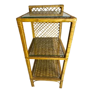 1980s Vintage Rattan Wicker Three Tiered Shelf