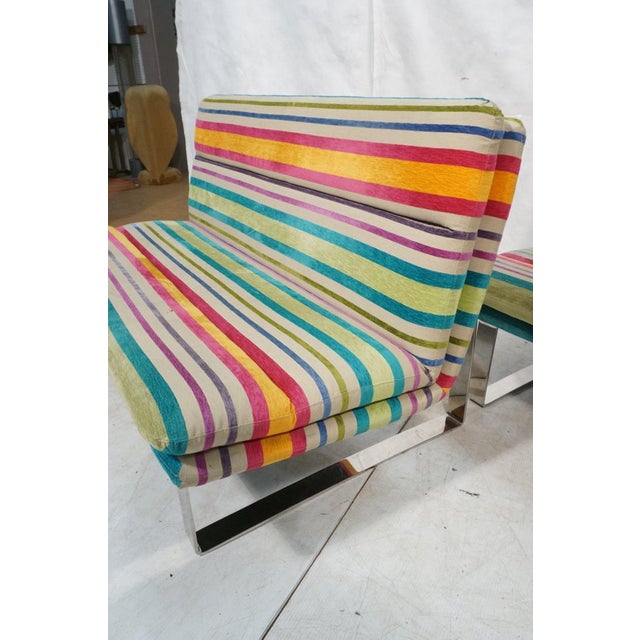 Metal Set of 2 Kho Liang Ie for Artifort Awning Striped Chenille Sofas For Sale - Image 7 of 8