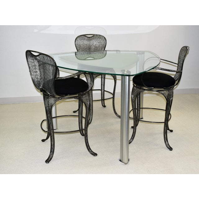 2000s Custom Highly Polished Wrought Iron Swivel Highchairs or Barstools Detailed Iron Work- Set of 3 For Sale - Image 11 of 12