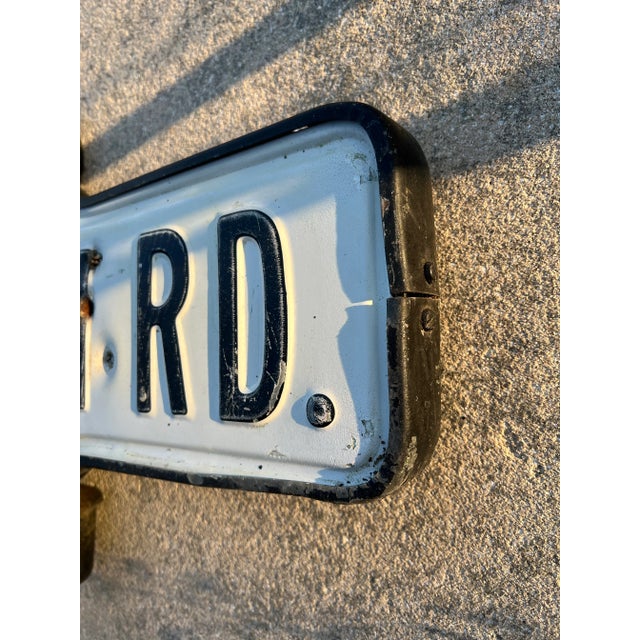 Mid-Century Modern Vintage or Antique Incased Metal Double Sided “Merwin Rd” Street Sign For Sale - Image 3 of 7