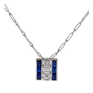 1920s Art Deco Sapphire Diamond Platinum Necklace For Sale
