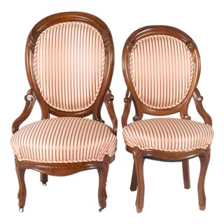 Mid 19th Century French Antique Mahogany Parlor Chairs With New Upholstery For Sale