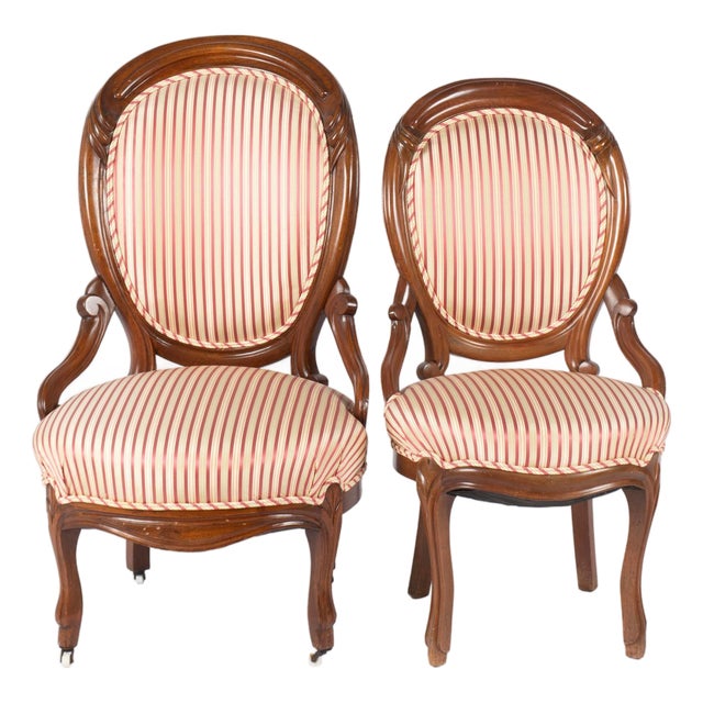 Mid 19th Century French Antique Mahogany Parlor Chairs With New Upholstery For Sale