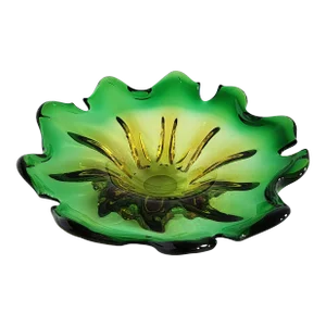 Mid Century Murano Green & Amber Glass Bowl