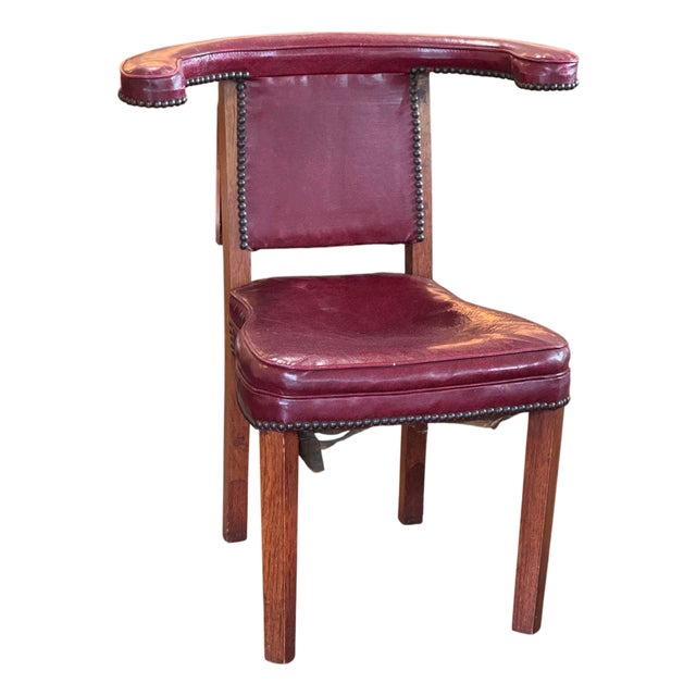 Mid 20th Century English Cock Fighting Chair in Red Leather With Reading Flap For Sale