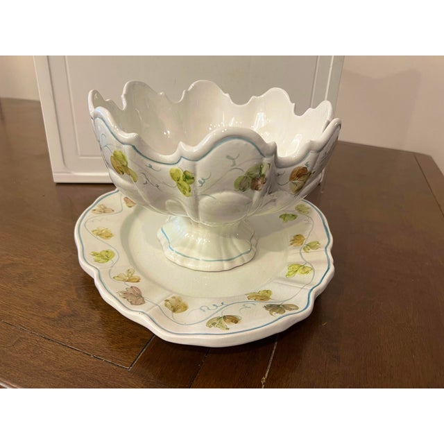 Vintage Italian Ceramic Footed Punch Bowl & Platter -2pc For Sale In West Palm - Image 6 of 10