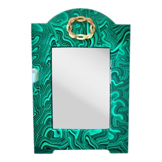 Vintage Faux Malachite Picture Frame With Brass Medallion For Sale