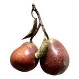 Vintage English Penkridge Ceramics Trompe l'Oeil Double William Pear Red Fruit With Tole Leaves Life / Full Size Figure Object For Sale