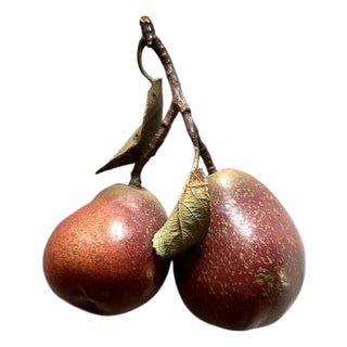 Vintage English Penkridge Ceramics Trompe l'Oeil Double William Pear Red Fruit With Tole Leaves Life / Full Size Figure Object For Sale