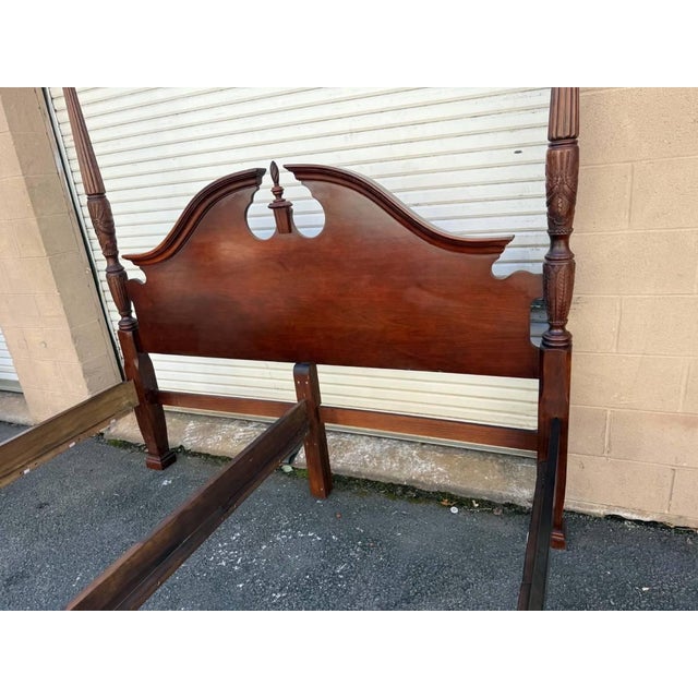 Vintage George Style Cherry Rice Carved Four Poster Cali King Bed Frame. For Sale - Image 14 of 16