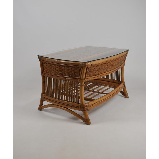 Vintage Rattan and Wicker Coffee Table with Glass Top, 1960s For Sale - Image 4 of 18