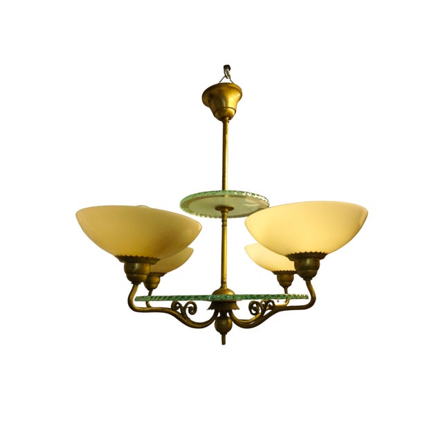 Swedish Grace Brass Chandelier with Glass Discs by Harald Notini for Böhlmarks Sweden, 1930s For Sale - Image 12 of 12