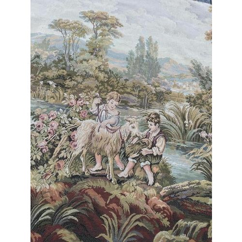 Vintage French Jacquard Pastoral Loves Tapestry in the style of Aubusson, 1950s For Sale - Image 18 of 18
