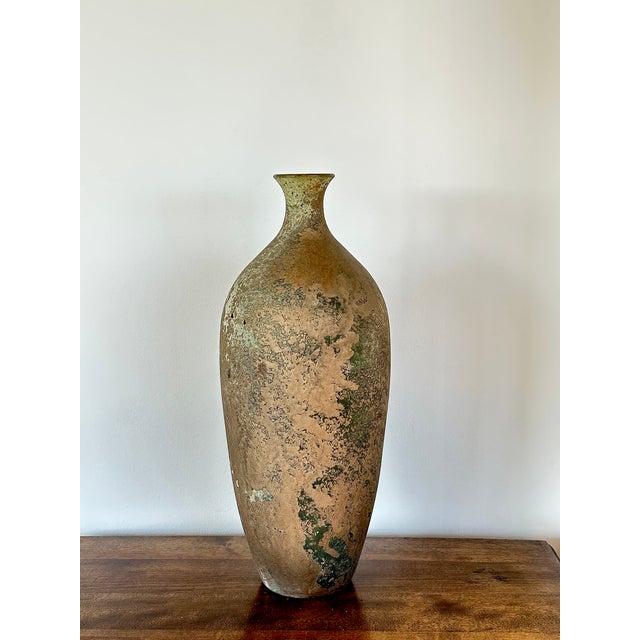 Contemporary Large Glass Vase With Copper Verdigris Overlay For Sale - Image 3 of 12