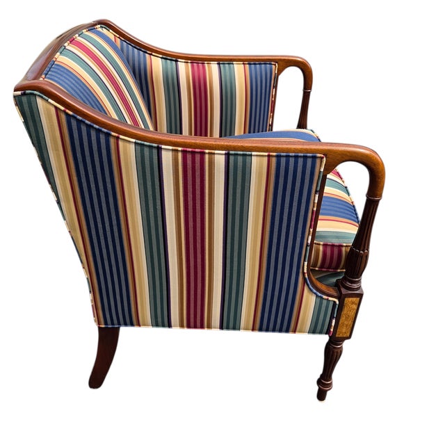 Blue 1980s Southwood Sheraton Federal Style Upholstered Inlaid Club Chair Armchair For Sale - Image 8 of 14