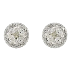 18k Gold Natural Diamond Halo Cluster Wedding Stud Earrings- 2 Pieces